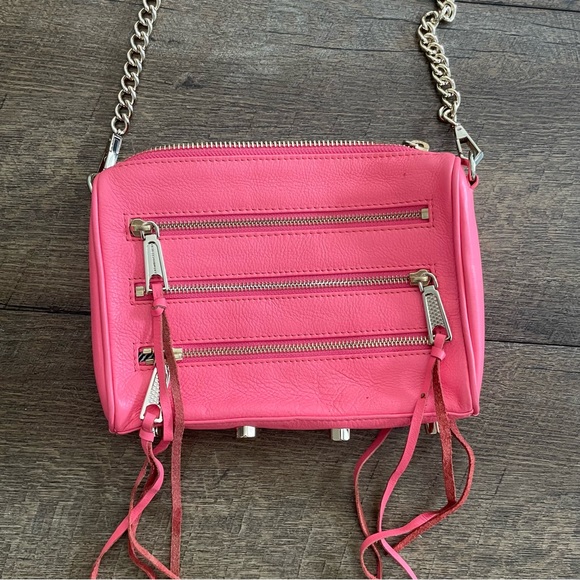 Rebecca Minkoff Mini 5 Zip Leather Crossbody Coral Pink Orange w/ Gold hardware - Picture 2 of 5